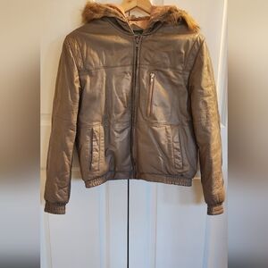 vintage hill & archer leather bomber heavy winter jacket with fox tail hood M
